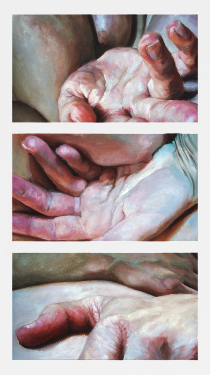caraandlouie:“Droitural”Cara Thayer &amp; Louie Van PattenOil on Canvas Triptych42x2