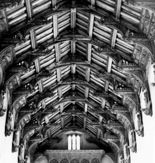 Nave ceiling, St Mary, WoolpitPhotograph: unknown photographer (c. 1950)source and info