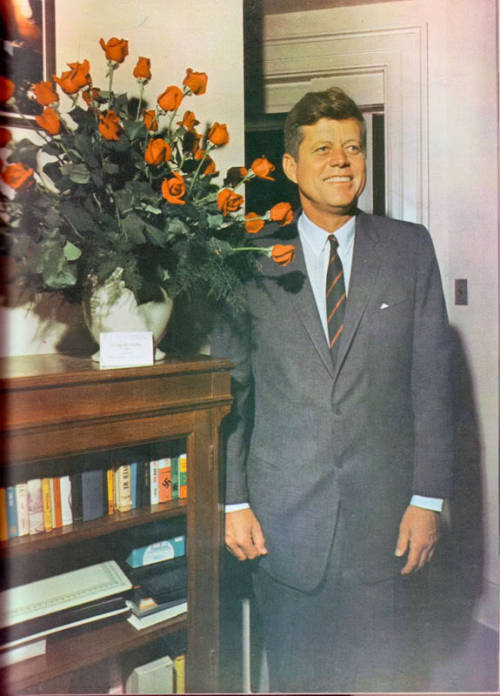 cara-a-la-muerte:  jackandjackie:  May 29, 1963 The President stands by a bouquet of 46 red roses on his 46th and final birthday. He would pass away in his wife’s lap of red roses 6 months later.  ):