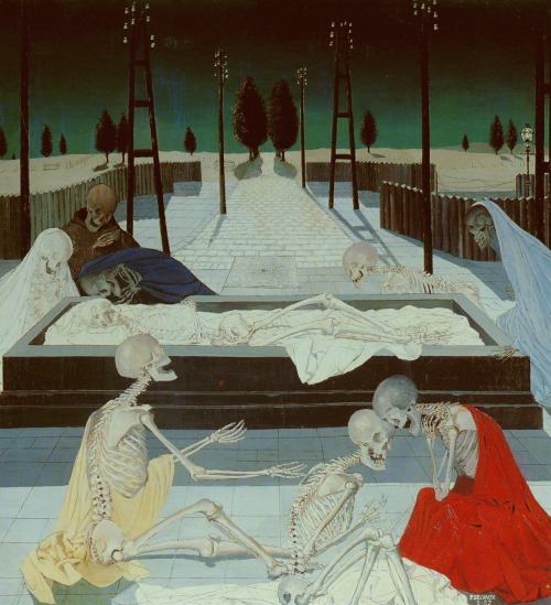 cryingcatastrophe:  La Mise Au Tombeau - Paul Delvaux