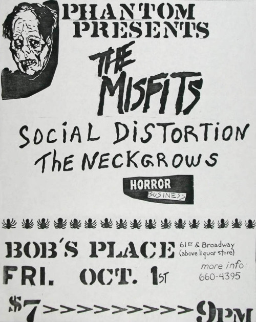 The Misfits, Social Distortion, Necros Flyer - 1982 - Image: Ryan Richardson