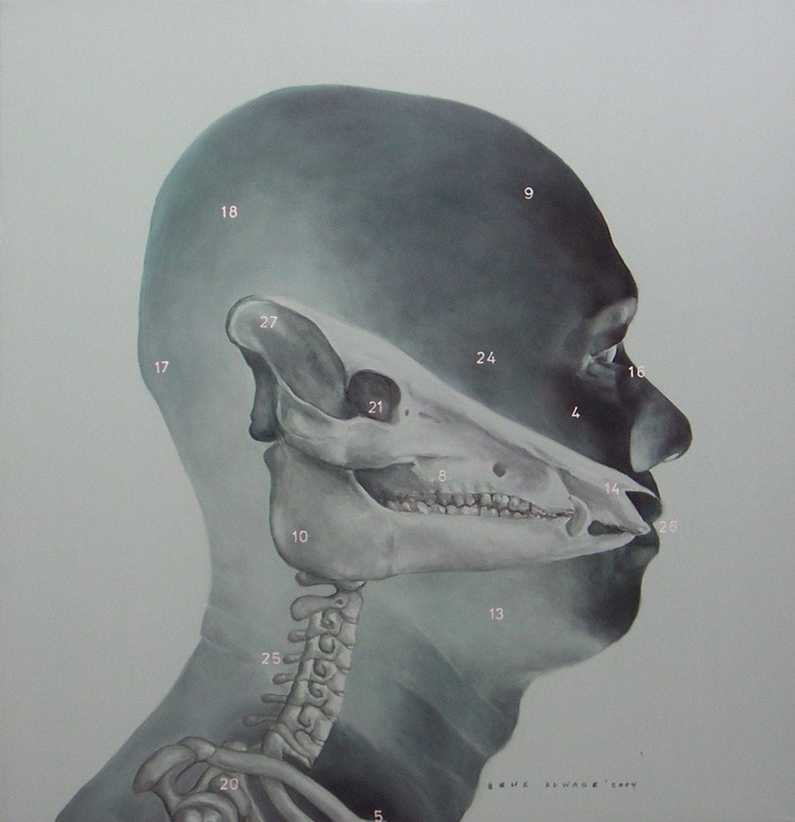 Totem X'Ray acrylic on canvas by Agus Suwage, 2004