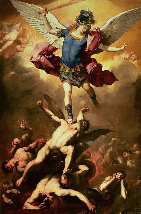100artistsbook:  Archangel Michael Overthrows the Rebel Angel circa 1660-1665 Luca Giordano 