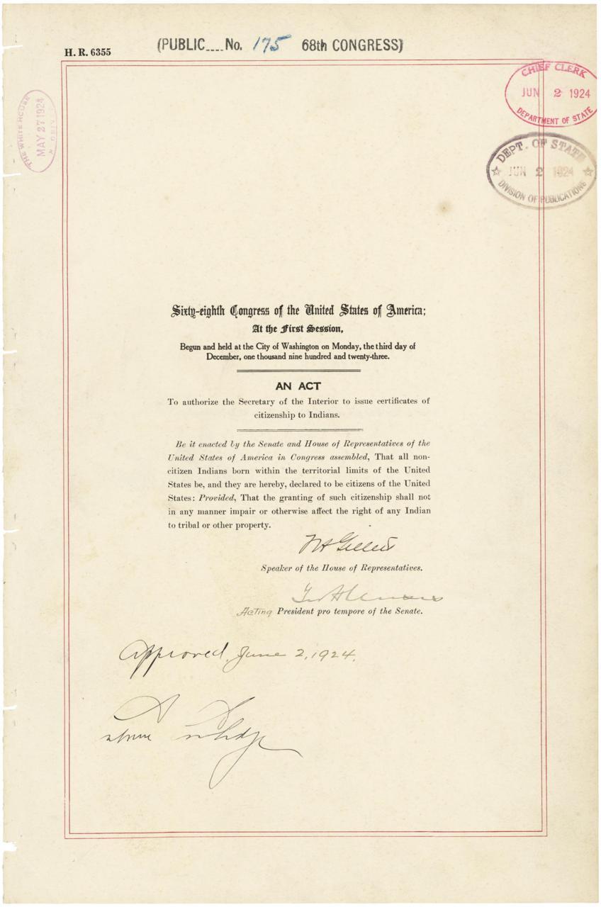 todaysdocument:   Act of June 2, 1924, Public Law 68-175, 43 STAT 253, which authorized