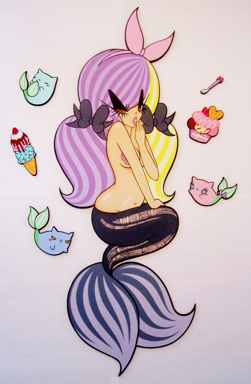 beibadgirl:  “Mer-hoe with Kittenfish” (2011) Acrylic on Wood  Bei Badgirl ♥
