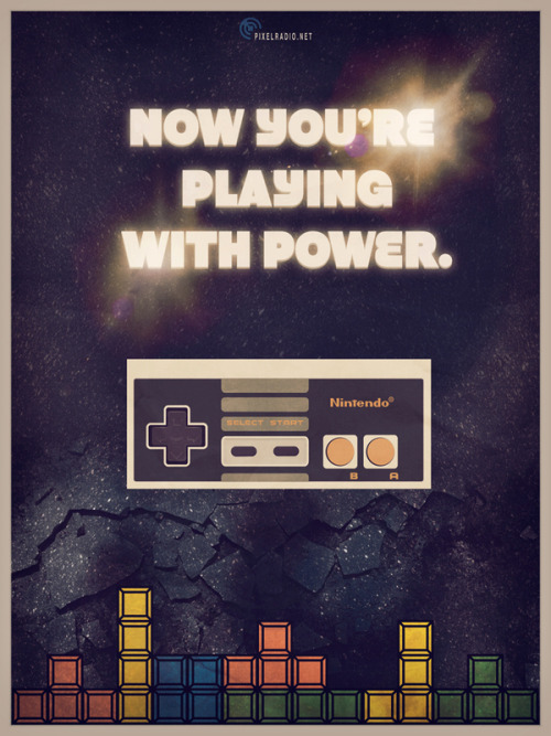 it8bit:  Now You’re Playing With Power - by Janne Heinonen Website || Behance || Twitter Artist note: Here is a poster that was inspired by the 80’s Nintendo commercials. I still remember the day when my parents gave me and my brother the Nintendo