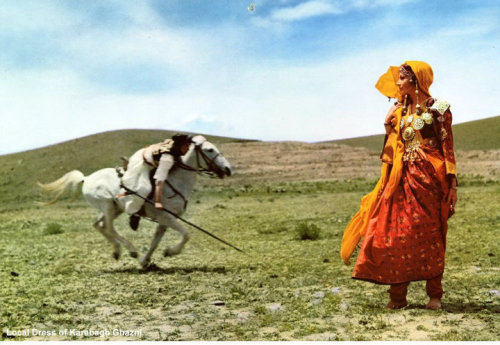 A stunning image from a 1973 Ariana Afghan Airlines calendar: “Local dress of Karabagh Ghazni.” [ima