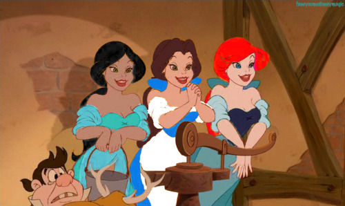 fancysomedisneymagic: The Bimbettes! Each of them have the hairstyle of one Disney Princess, do you 