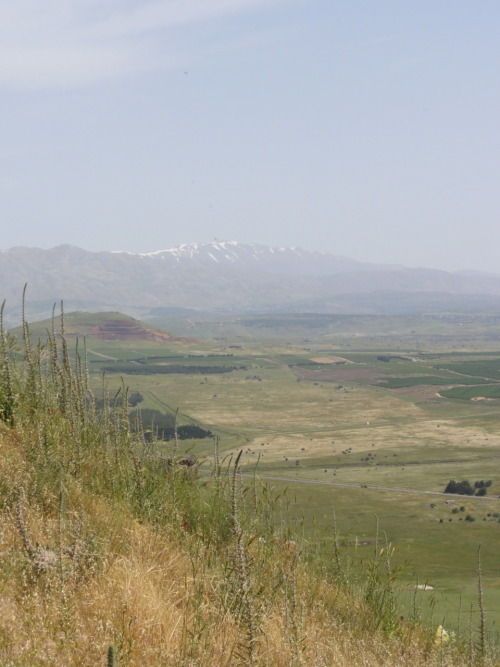 Snowcapped Mount Hermon, another mountain in the Golan, as seen from Har Bental.