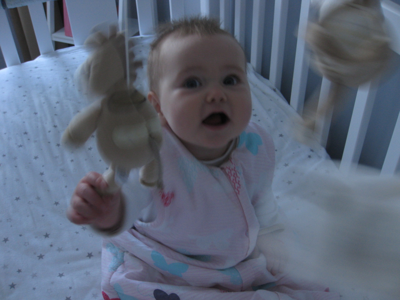 DAY 30
Bella learns to sit upright in her cot to grab her mobile.