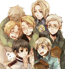 panoramiccc:  I’m interpreting Berwald’s thought bubble as, “hey, I remember that kid.” I love how Arthur is hugging them x) ♥♥  I&rsquo;ve always loved this picture.
