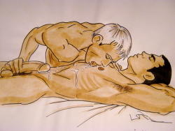 gay-erotic-art:  cafeartiste:  Allow me  And now my second and last part of my series on Café Artiste’ . I recently found this artists Tumblr page and became enraptured with his work. According to the site (http://cafeartiste.tumblr.com/ ), “Most