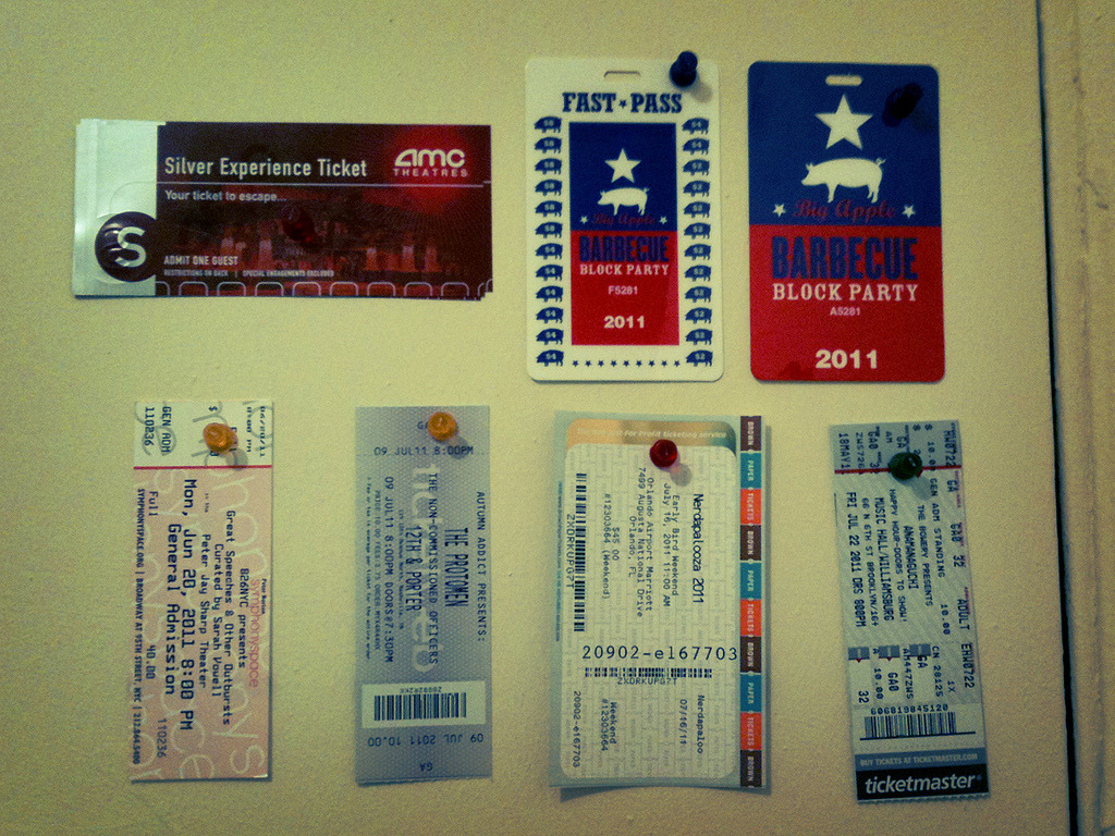 I stick tickets on the inside of my door as they arrive so I see them when I leave the apartment and am less likely to forget them. I have a lot of awesome shit coming up: Big Apple BBQ Block Party this weekend, Great Speeches & Other Outbursts on...