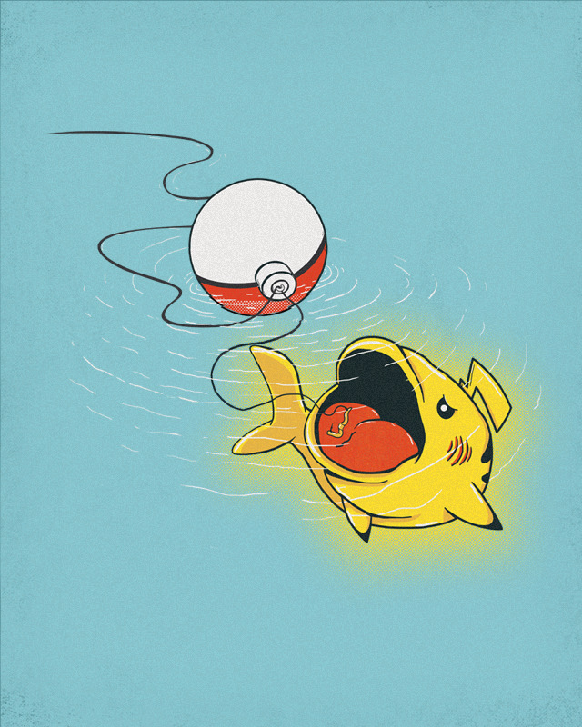 The person on the other side of that fishing line is about to get a real pikashock! New rad design by Phil Jones & David Soames. Vote it up at Threadless!
Pikafish by Phil Jones (Twitter) & David Soames (Twitter)
Via: phildesignart