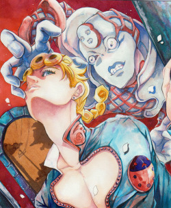 giogiomaula:Wonderful Giorno/King Crimson fanart, painted traditionally.Source. 