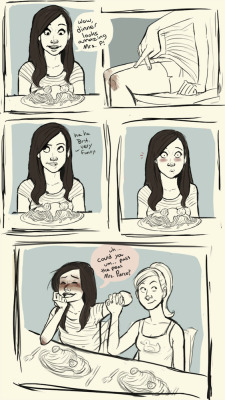 tacosrebellion:  I got a request in my ask box for a drawing of Brittany tormenting Santana under the dinner table. Hope you guys enjoy. :) (click for full quality) 