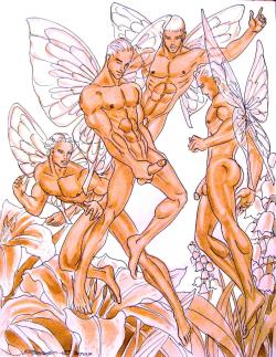 gay-erotic-art:  cafeartiste:  Frolicking Fairies