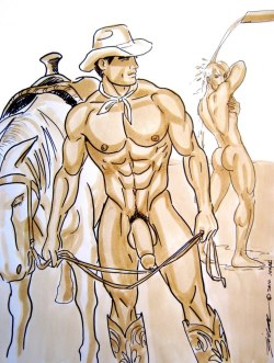 gay-erotic-art:  cafeartiste:  Dirty Cowboys   I recently found this artists Tumblr page and became enraptured with his work. According to the site (http://cafeartiste.tumblr.com/ ), “Most of the drawings are originally made with Coffee (folgers) thus