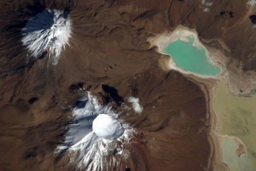 Licancabur and Juriques with Laguna Verde, Bolivia and ChilePhoto taken from space by European Space