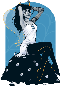 glassofport:  piratenkoenigin:  tubbsen:  It’s Saturday where I live, so I’ll just post some pin-up Vriska (slightly aged up for my peace of mind, eheh) for dodostad. Happy birthday, Ella! &lt;33333333 (This became a victim of me practising digital