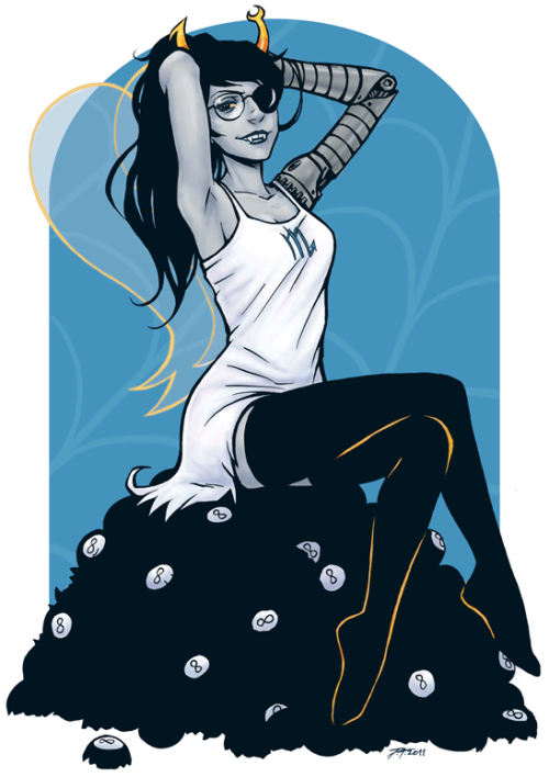 glassofport:  piratenkoenigin:  tubbsen:  It’s Saturday where I live, so I’ll just post some pin-up Vriska (slightly aged up for my peace of mind, eheh) for dodostad. Happy birthday, Ella! <33333333 (This became a victim of me practising digital
