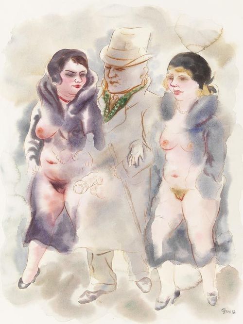 George Grosz. Spaziergänger, c. 1930. Watercolor and pen.