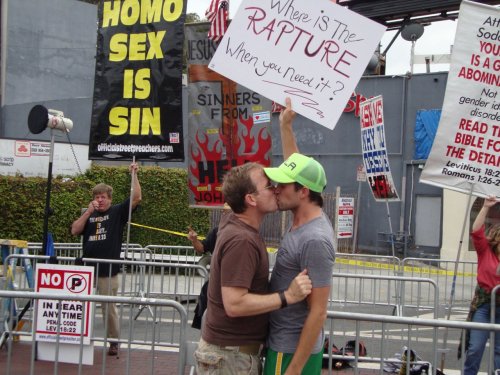 tatertatsu:perfectionequalsoverrated:My dad and step dad at LA Gay Pride with the protesters. “where