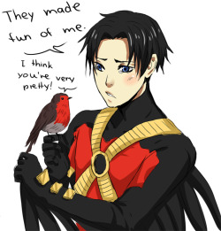 discowing:  sweet-tart:  koncubine:  miyuli:  Some people are making fun of Timmy’s new costume! Ts, saying he’s talking with birds in Bird-ish… ts, ts…. *whistle*  TIM YOU ARE BEAUTIFUL DONT LISTEN TO THEM  I hope you’re all happy with yourselves.