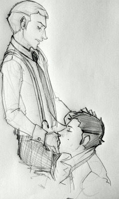 Quick, Anatomically-Horrifying Sketch Of Dean Smith/Castiel For This:   Radiojamming Asked: 2011-06-10