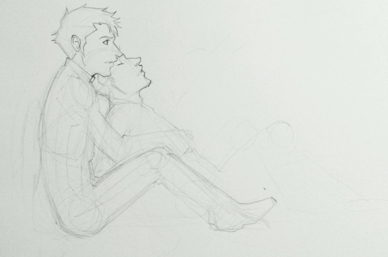 drawing while replanning the Dean/Cas semi-au w/ priest!Cas