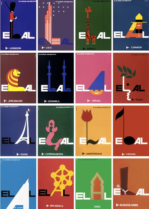patampopcorn:Posters for El Al airline by Dan Reisinger (1968-72).
