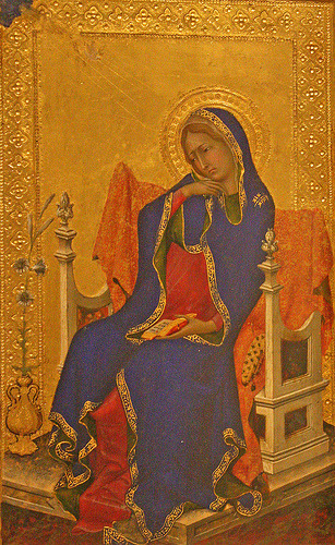 Simone Martini, Virgin of the Annunciation, after 1339, tempera on panel.  Koninklijk Museum voor Schone Kunsten, Antwerp, Belgium