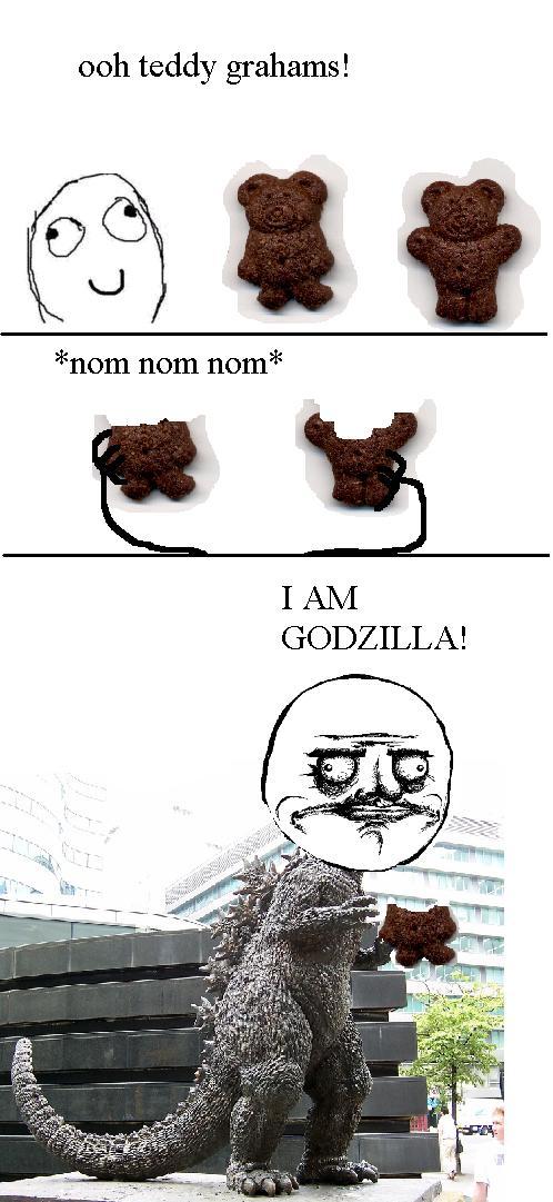 megustacomic:  Me Gusta Comic - I am Godzilla wynniethewho:  This is how I eat teddy