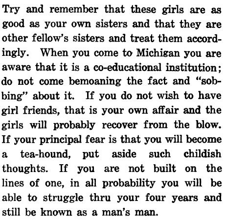 ~ Advice to Freshmen, University of Michigan, by Lionel G. Crocker, 1921 via Internet Archivetea-hou