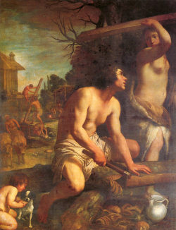 Jordansartmuseum:  Guido Reni. The Building Of Noah’s Ark. Ca 1608. Oil On Canvas.