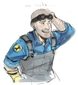 kichisu:  SCHOOL’S OUT FOR SUMMER!! Finally some time for more decent drawings… well almost! Here, have a YOU flirting with Engineer doodle! 