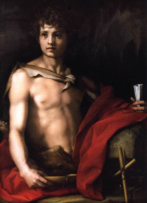 100artistsbook:  ANDREA DEL SARTO. St John the Baptist, 1523, oil on wood. High Renaissance. 