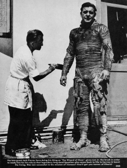 Lon Doesn’t Look Very Amused, As Jack Pierce Applies His Kharis, The Mummy Make-Up