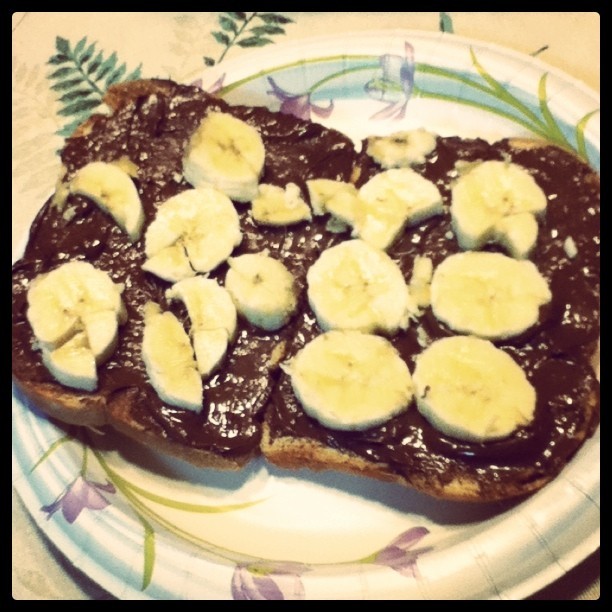 Toasted Potato bread with nutella and banana!  (Taken with instagram)