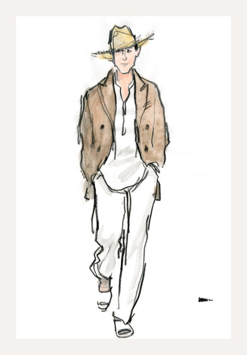 tmagazine:White tunics, slingback espadrilles, and wide-brimmed straw hats; Massimiliano Giornetti s