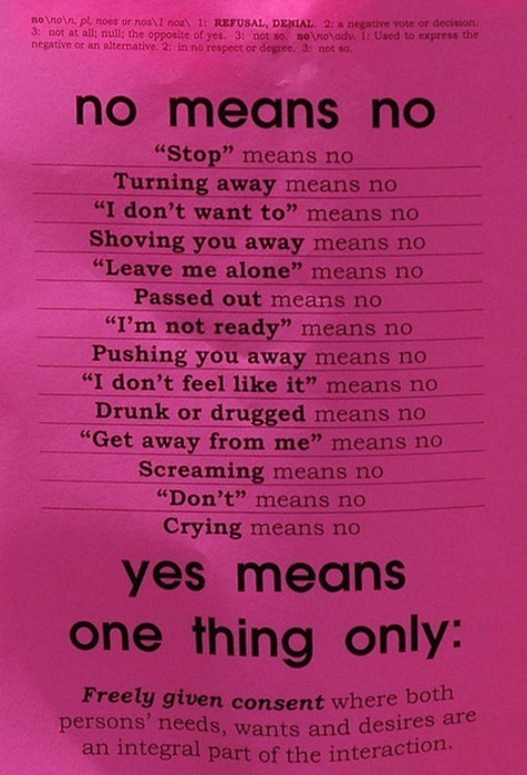 womanontheedgeoftyne: newmiu:  useless-worthless-nobody:  intoxifaded:  Save this to your phones or computer and post it on other websites like twitter too!  Why would you NOT reblog this?  so impt  but can we add that “i don’t know” means no, “if