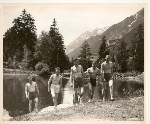 keenonblogs:Infantrymen of the 44th Divison, occupying the Austrian Tyrol swim and relax at a lake i