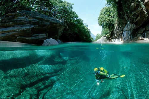 kari-shma:  Scuba Diving in a Freshwater River, Verzasca Valley, Switzerland (by spy99alex)