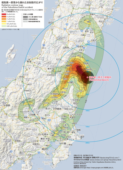 Radiation counter map of the Fukushima Daiichi accident. June 18, 2011, via magicbus-ryu