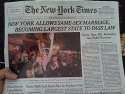 fuckyeahilike:  inothernews:  Front page, the New York Times, Saturday 25 June 2011.   It’s great that this is getting monotonous. :) Andrew Cuomo for President 2016!!! 