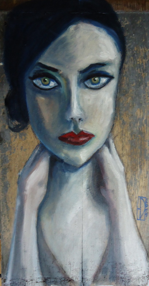 domiane:  portrait of Clarisse, oil on vintage wood panel 2011 http://www.domiane.com/