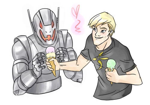 Hank Pym and Ultron eating ice cream together like a little family. Was a request from a /co/ drawth