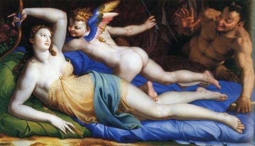 Agnolo Bronzino, Venus and Cupid with a Satyr, 1553-55, oil on panel. 