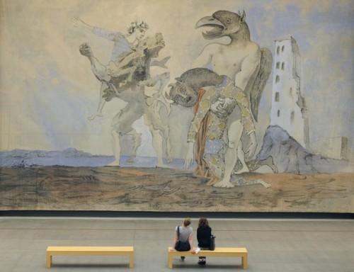 ppicasso:People look at the stage curtain entitled ‘the Minotaur’s body dressed as Harlequin’ painte