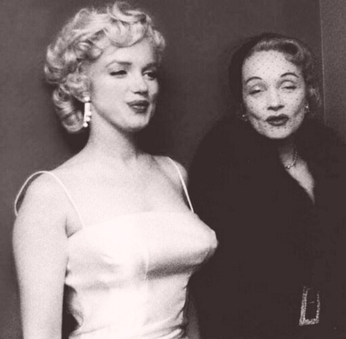 suicideblonde:  Marilyn Monroe and Marlene Dietrich in 1955 